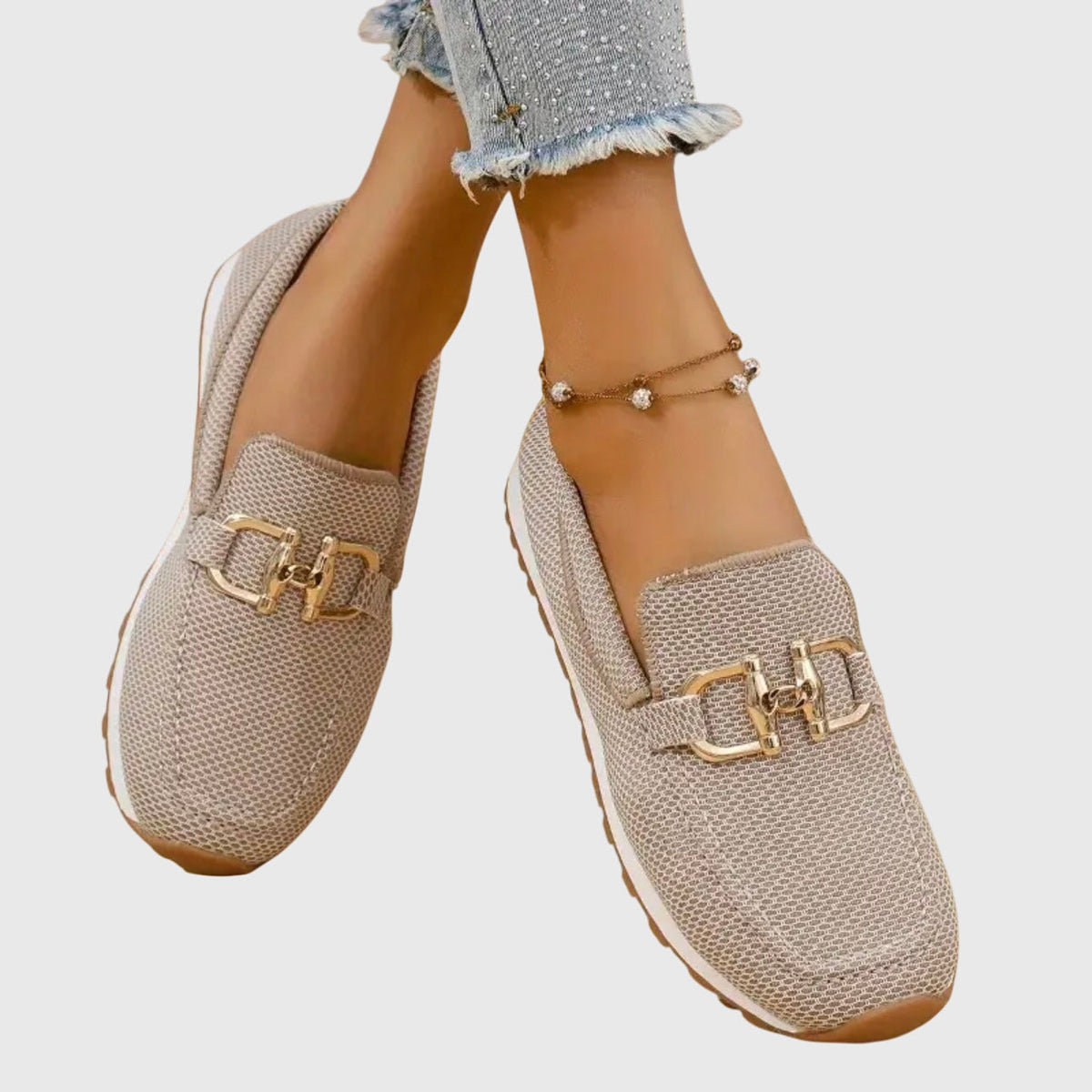 Gemma | Knit Buckle Loafer Trainers, colour Beige