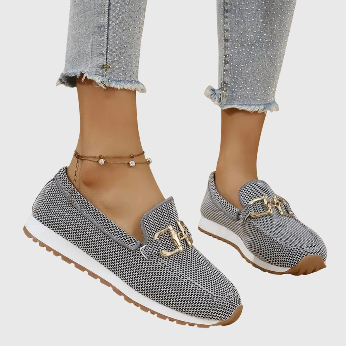 Gemma | Knit Buckle Loafer Trainers, colour Grey