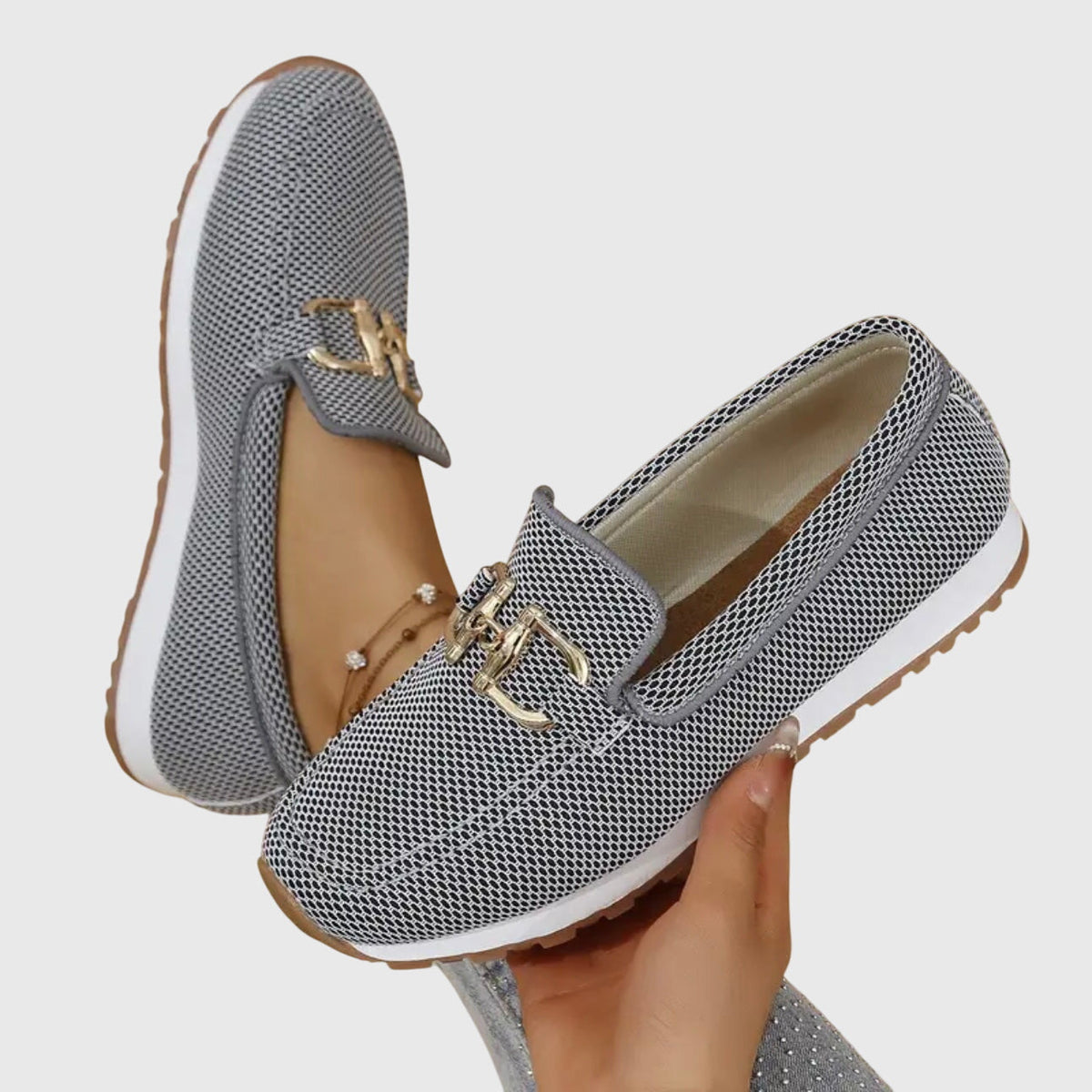 Gemma | Knit Buckle Loafer Trainers, colour Grey