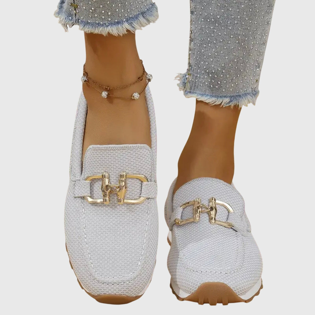 Gemma | Knit Buckle Loafer Trainers, colour White