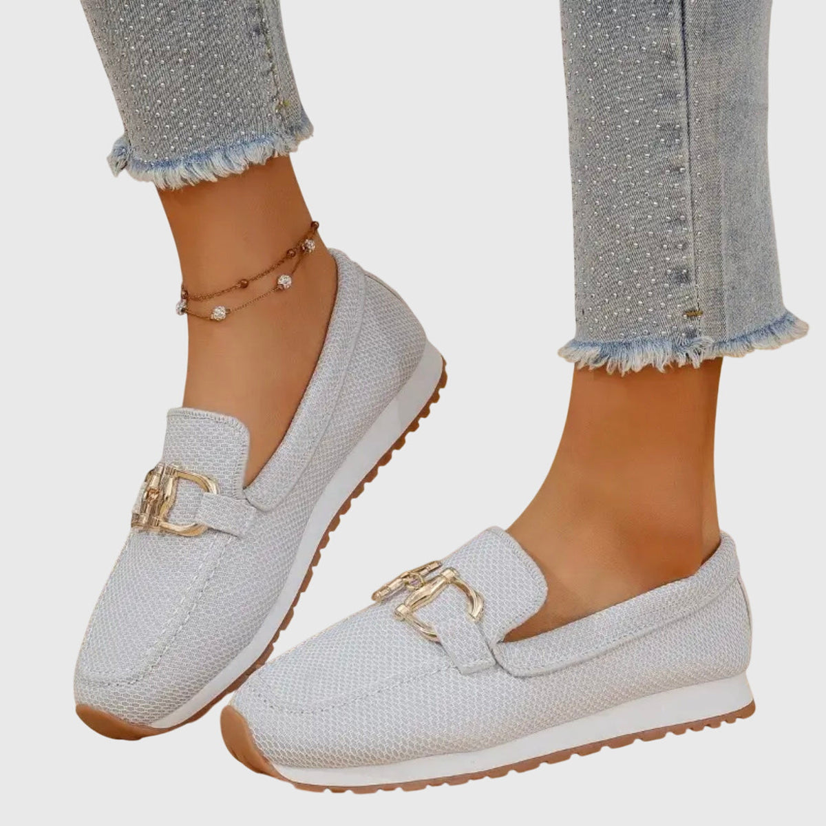 Gemma | Knit Buckle Loafer Trainers, colour White