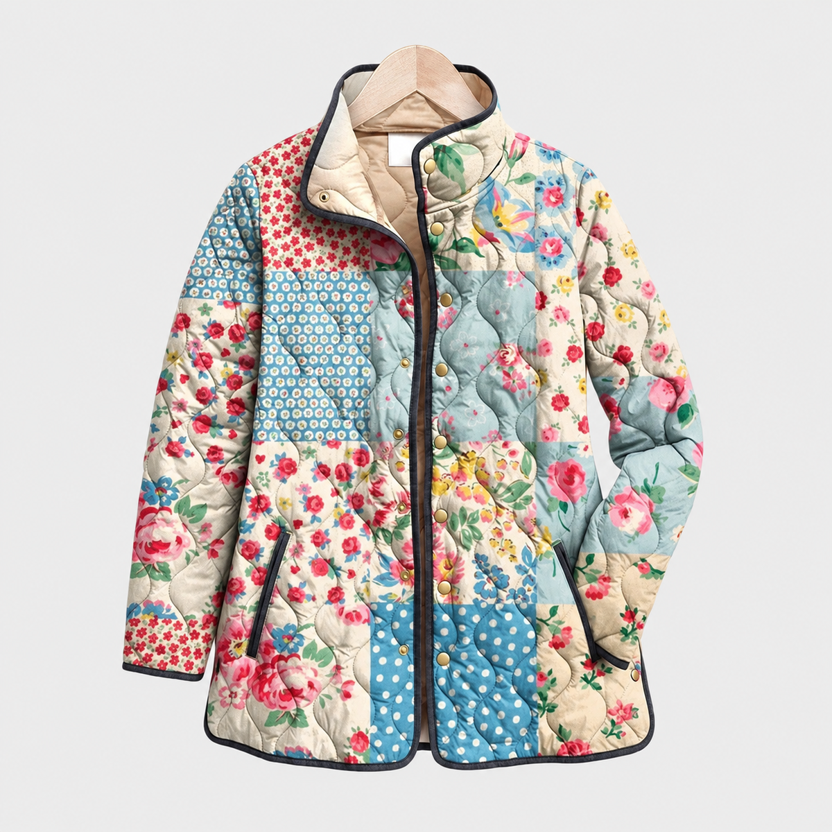 Henrietta | Pastel Patchwork Quilted Jacket, colour Powder Blue