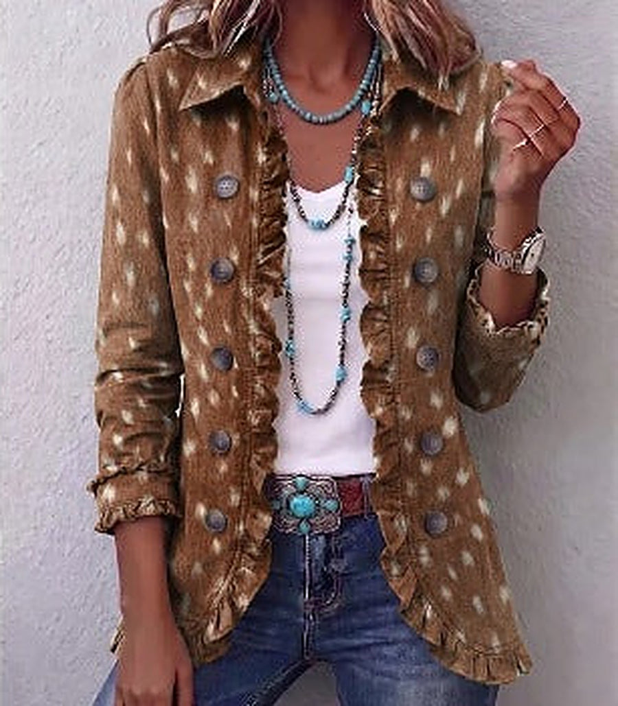 Glenna | Brown Animal Print Ruffle Jacket