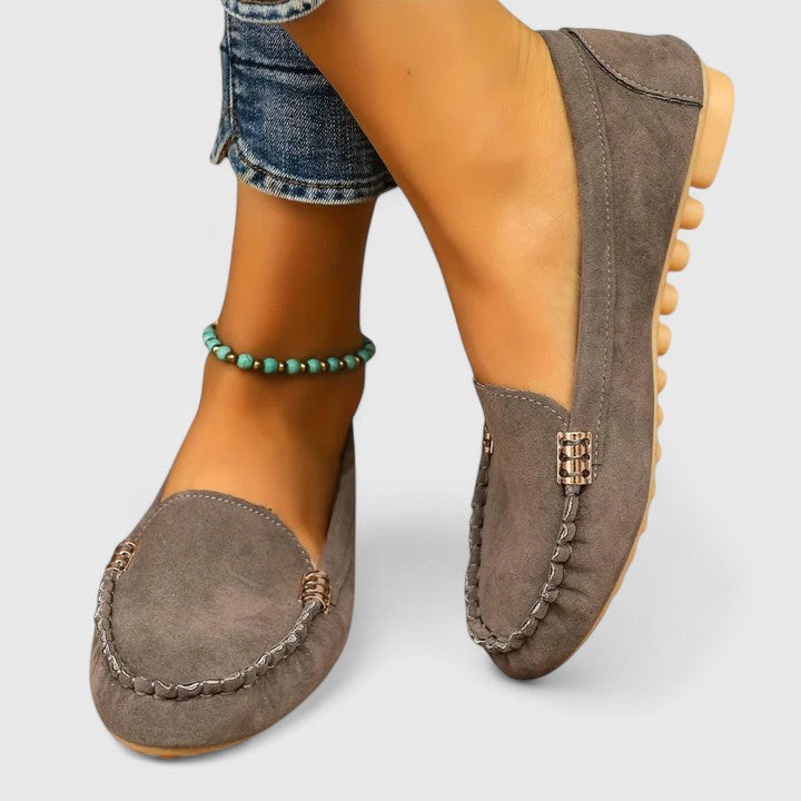 Heidi | Suede-Look Moccasin Loafers, colour Grey