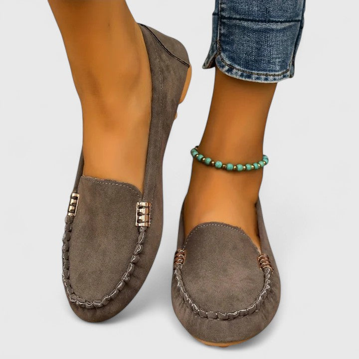 Heidi | Suede-Look Moccasin Loafers, colour Grey