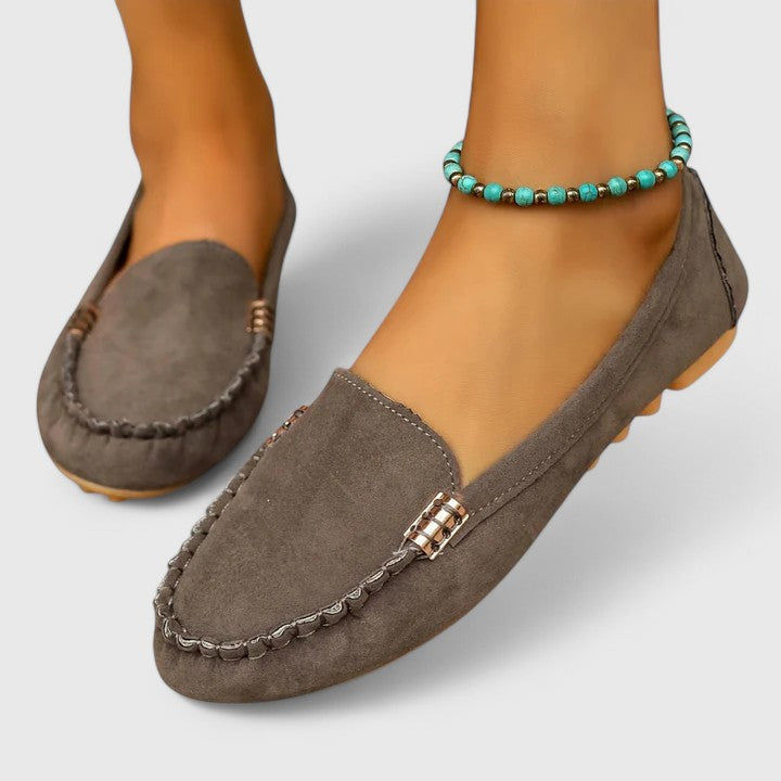 Heidi | Suede-Look Moccasin Loafers, colour Grey