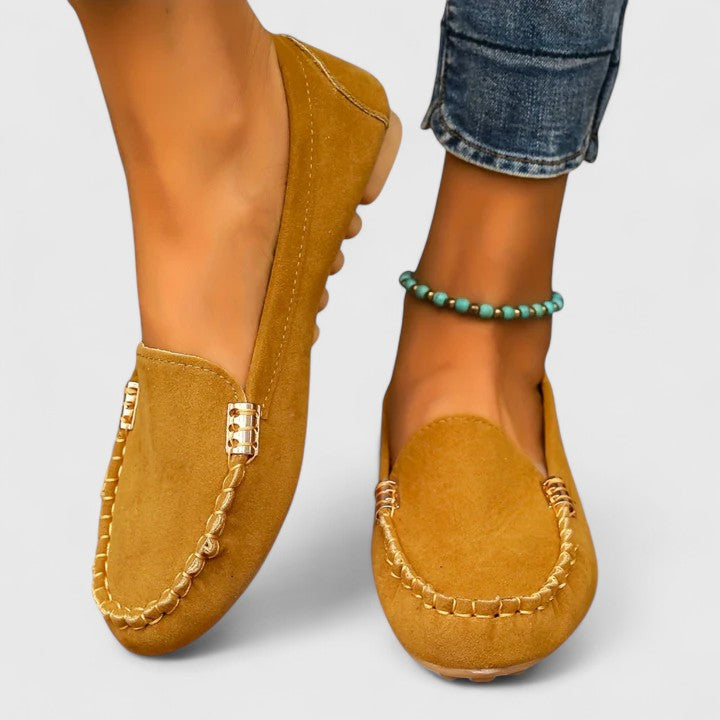 Heidi | Suede-Look Moccasin Loafers, colour Mustard
