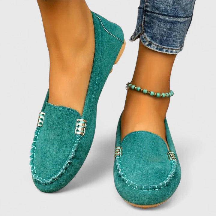 Heidi | Suede-Look Moccasin Loafers, colour Turquoise