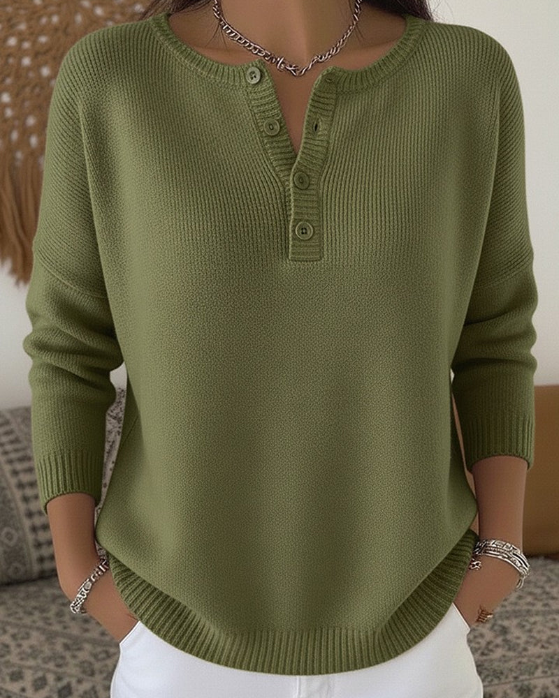 Annika | Henley Knit Jumper, colour Olive Green