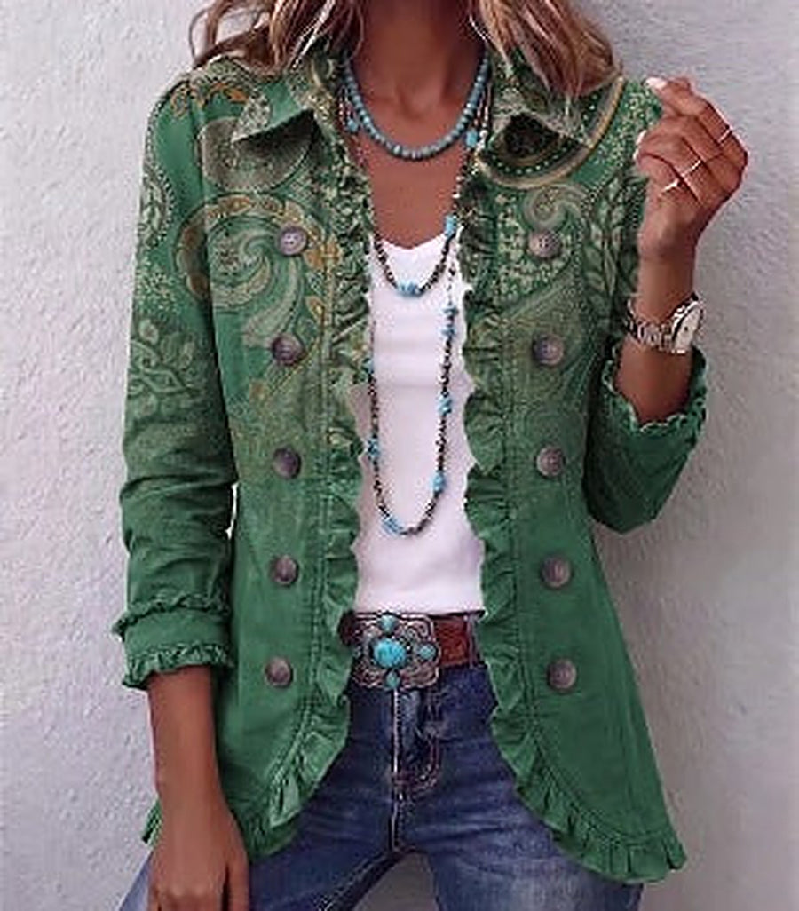 Hester | Green Paisley Ruffle Jacket