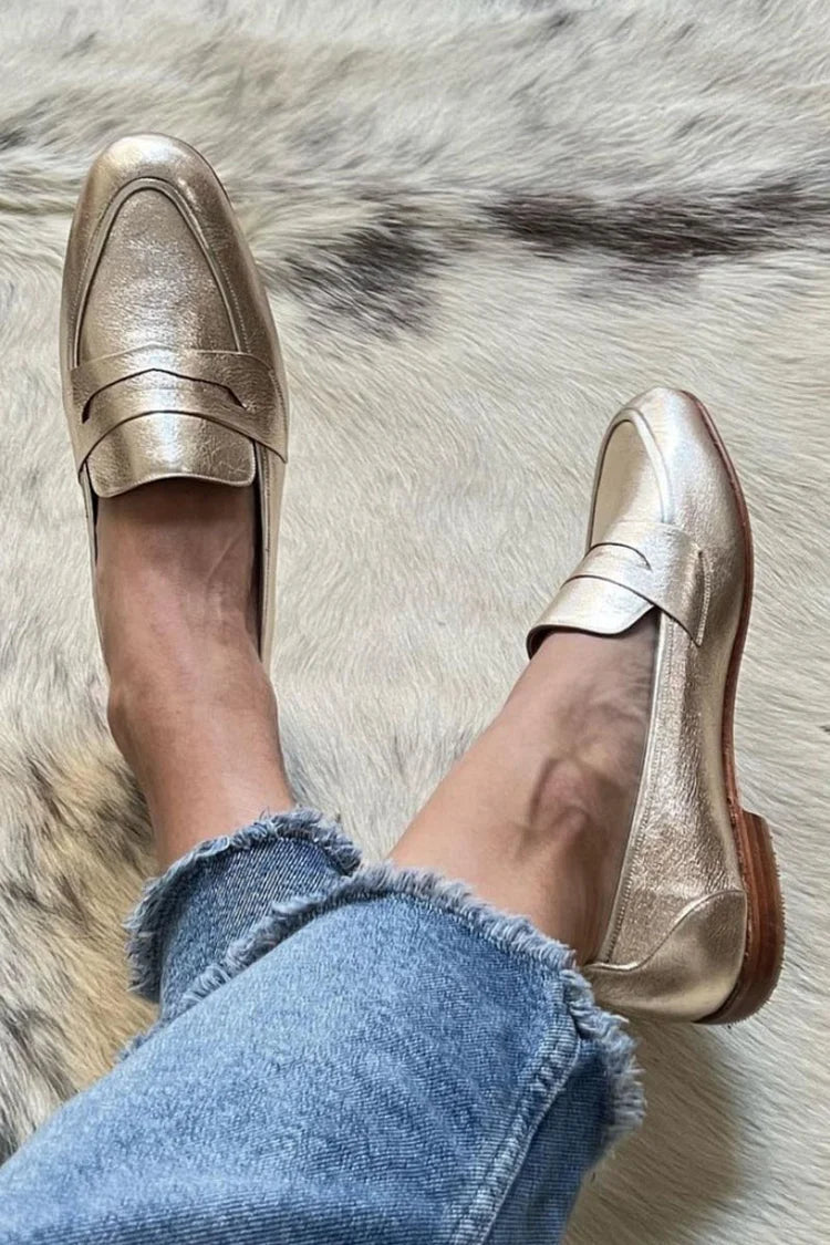 Hillary | Gold Metallic Penny Loafers, colour Gold