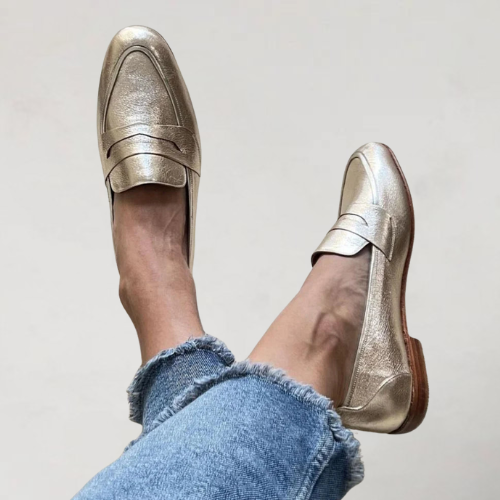 Hillary | Gold Metallic Penny Loafers, colour Gold