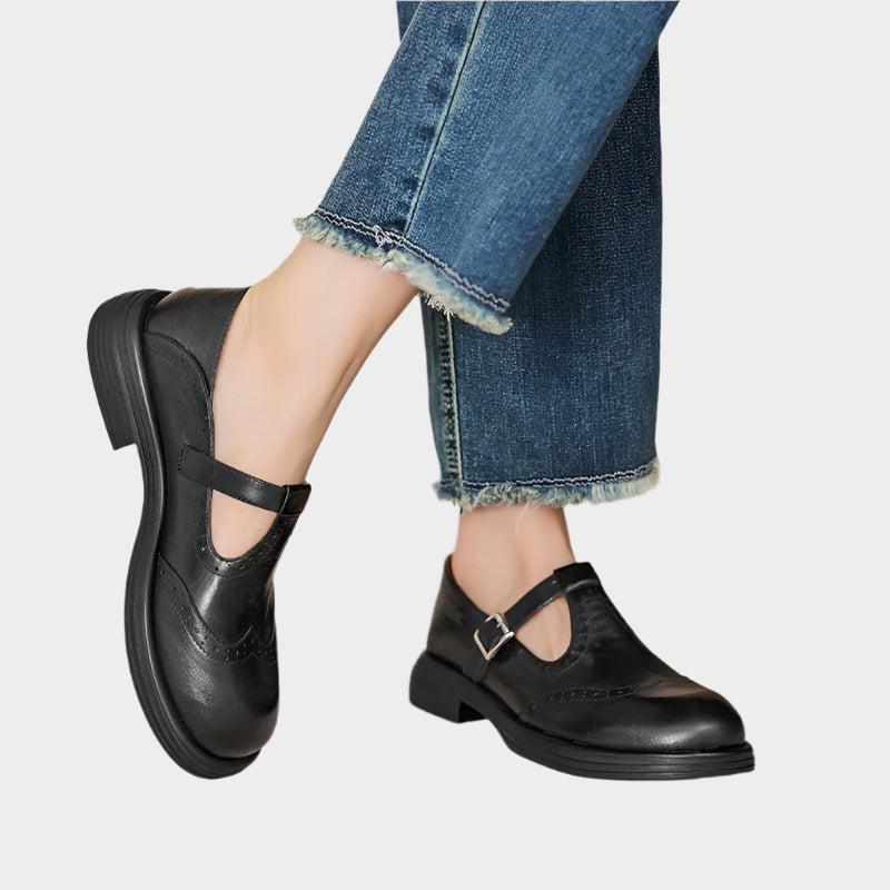 Holly | Brogue Buckle Strap Mary Janes, colour Black