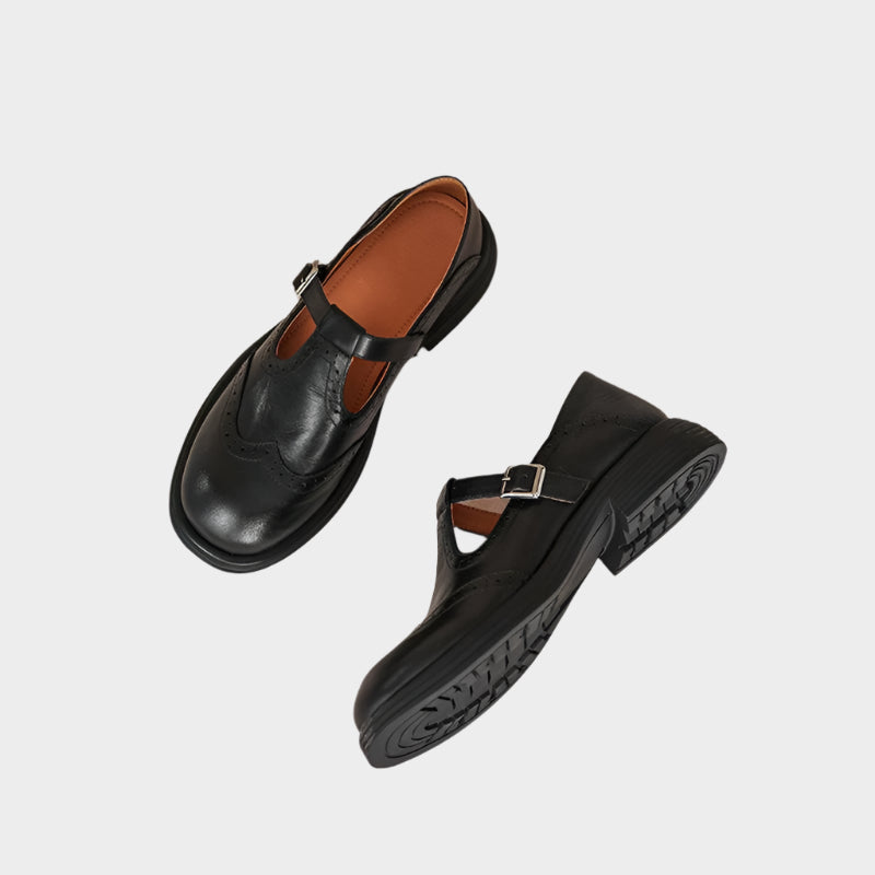 Holly | Brogue Buckle Strap Mary Janes, colour Black