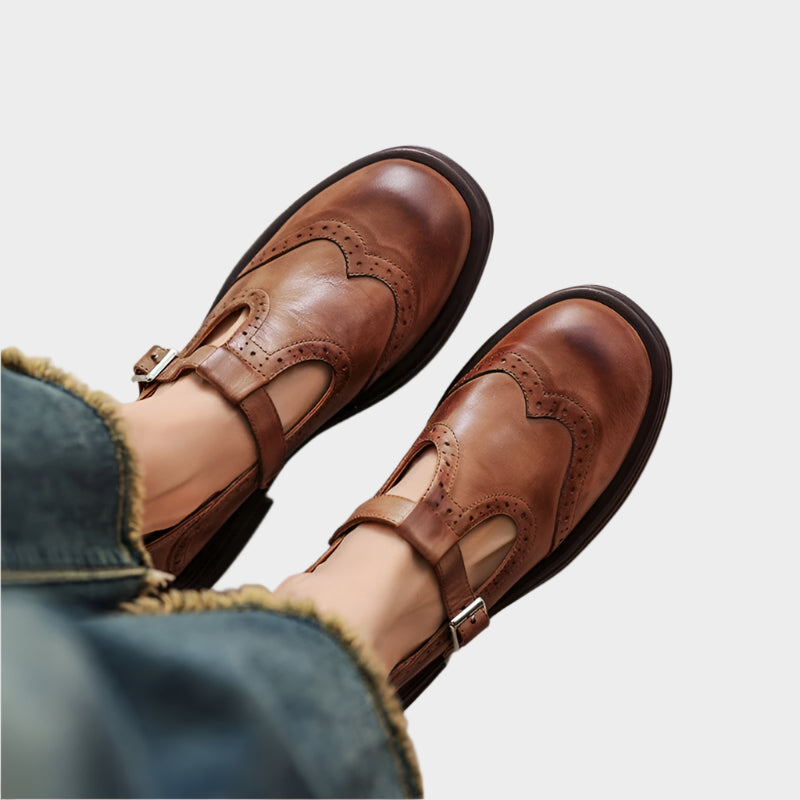 Holly | Brogue Buckle Strap Mary Janes, colour Brown