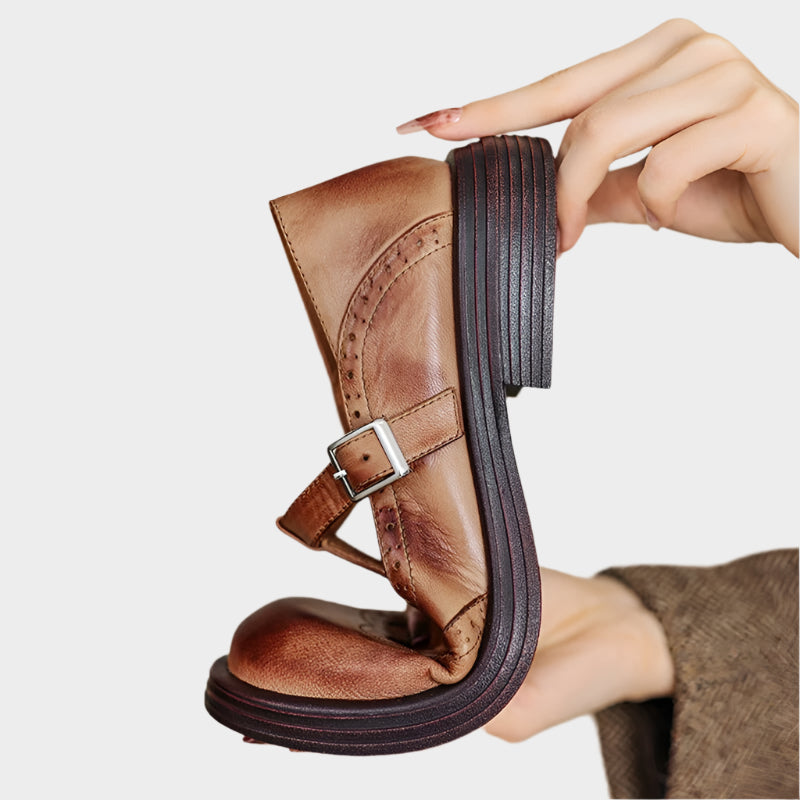 Holly | Brogue Buckle Strap Mary Janes, colour Brown