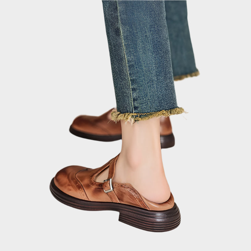 Holly | Brogue Buckle Strap Mary Janes, colour Brown
