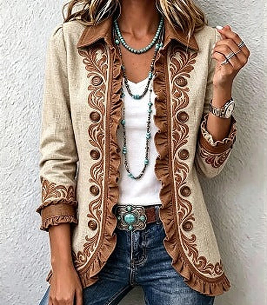 Hortense | Cream Ornate Floral Ruffle Jacket