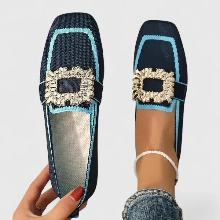 Isla | Jewelled Buckle Knit Loafers, colour Navy