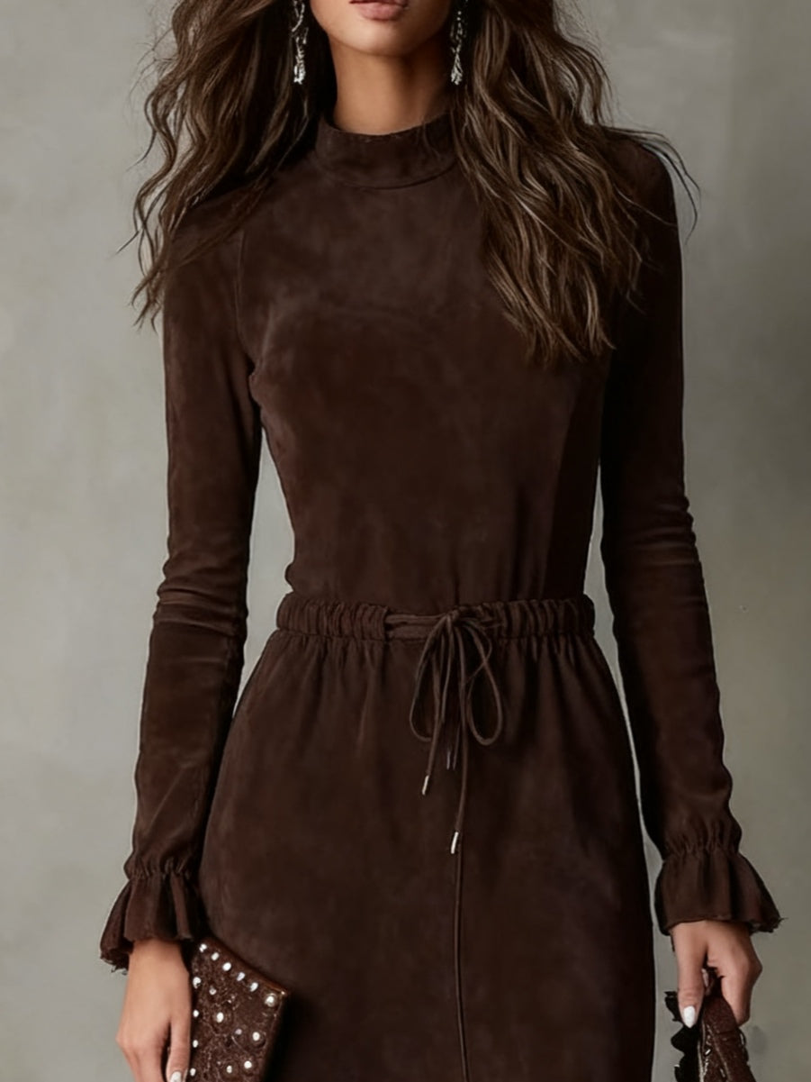 Jacinta | Suede-Look Tie Waist Midi Dress, colour Dark Brown