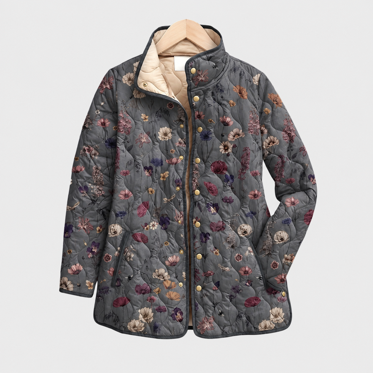 Hattie | Grey Botanical Quilted Jacket, colour Grey