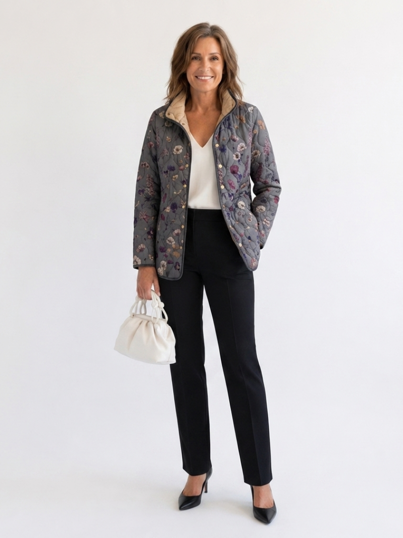Hattie | Grey Botanical Quilted Jacket, colour Grey