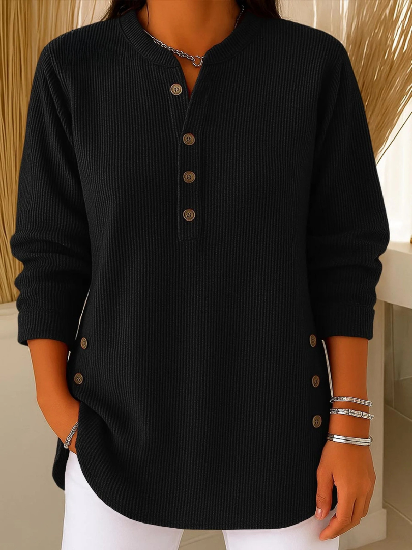Jemima | Ribbed Henley Tunic, colour Black