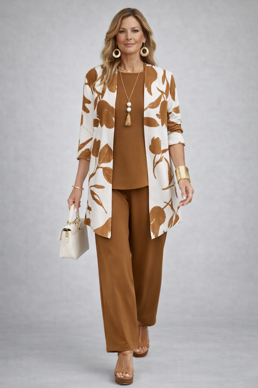 Jennie | Caramel Floral Print Three-Piece Set, colour Caramel