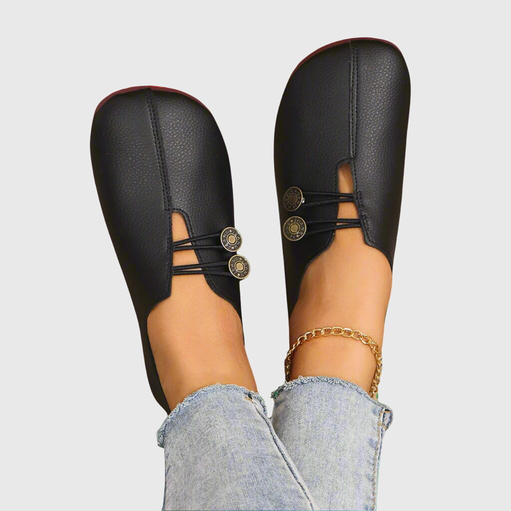 Avril | Soft Button Detail Slip-Ons, colour Black