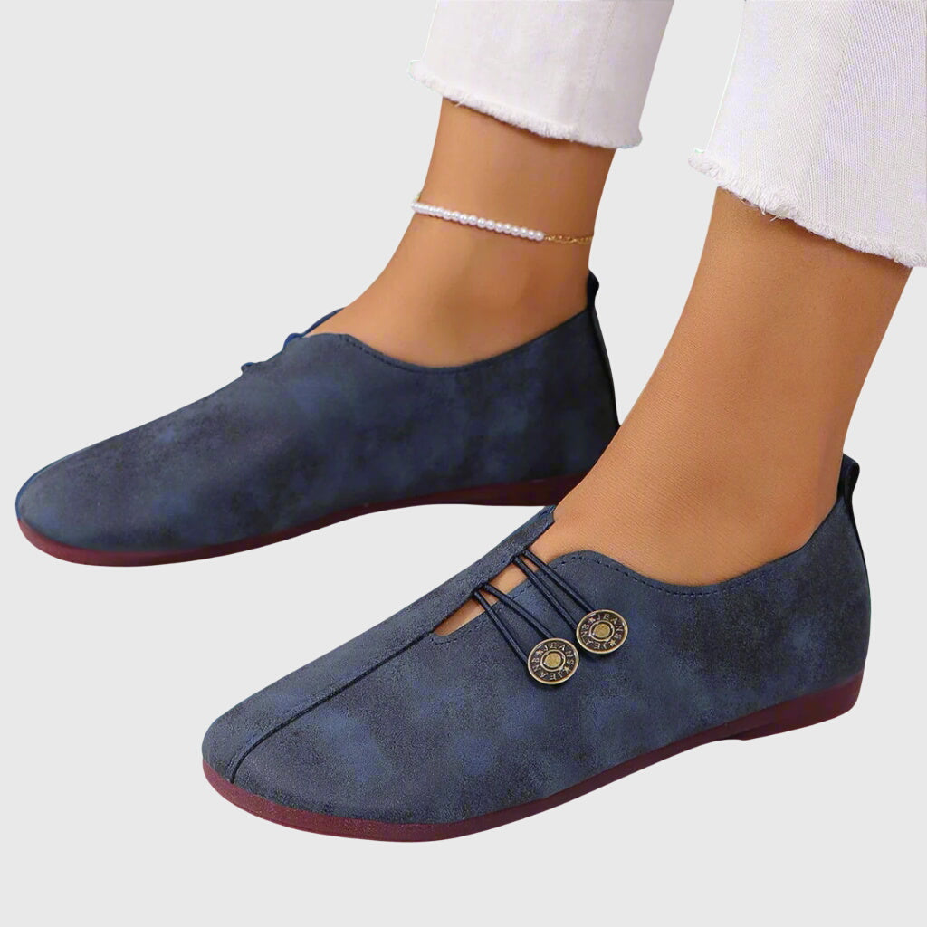Avril | Soft Button Detail Slip-Ons, colour Blue