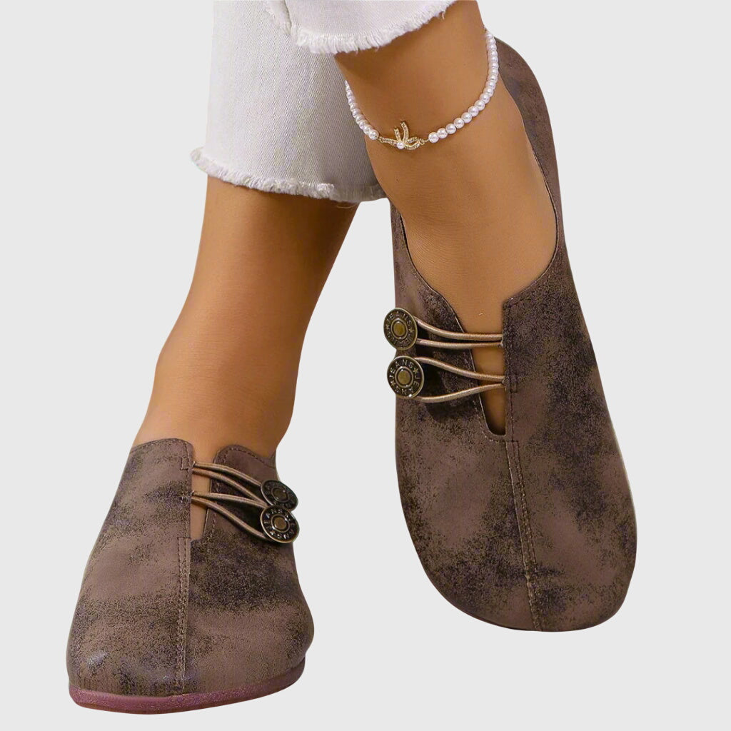 Avril | Soft Button Detail Slip-Ons, colour Dark Brown