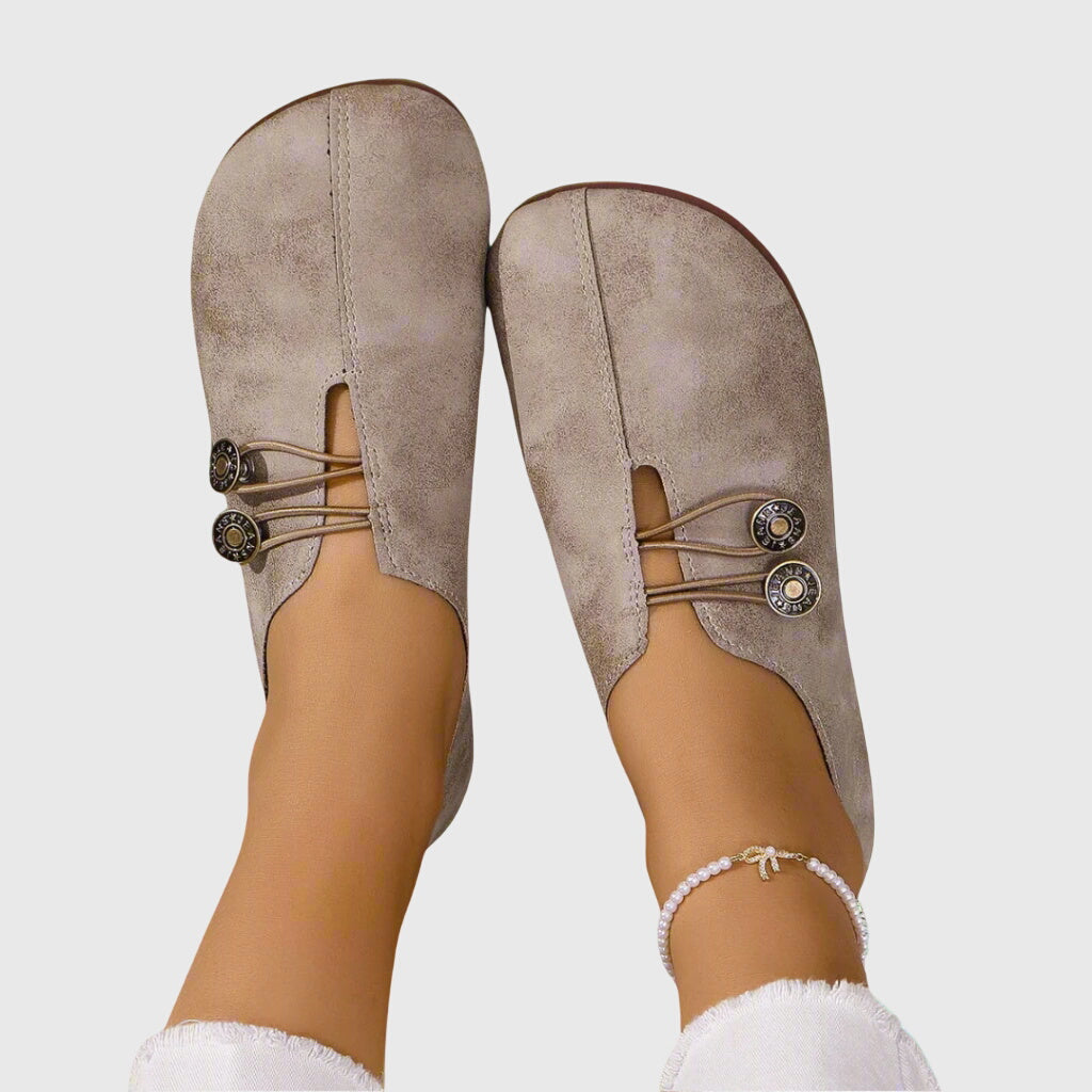 Avril | Soft Button Detail Slip-Ons, colour Light Brown