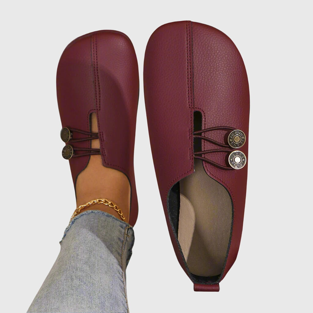 Avril | Soft Button Detail Slip-Ons, colour Red