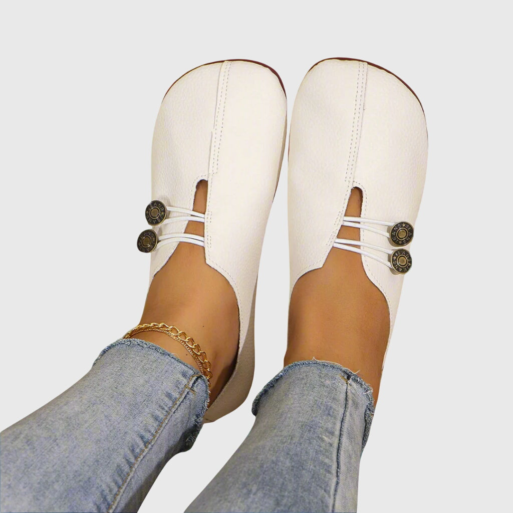 Avril | Soft Button Detail Slip-Ons, colour White