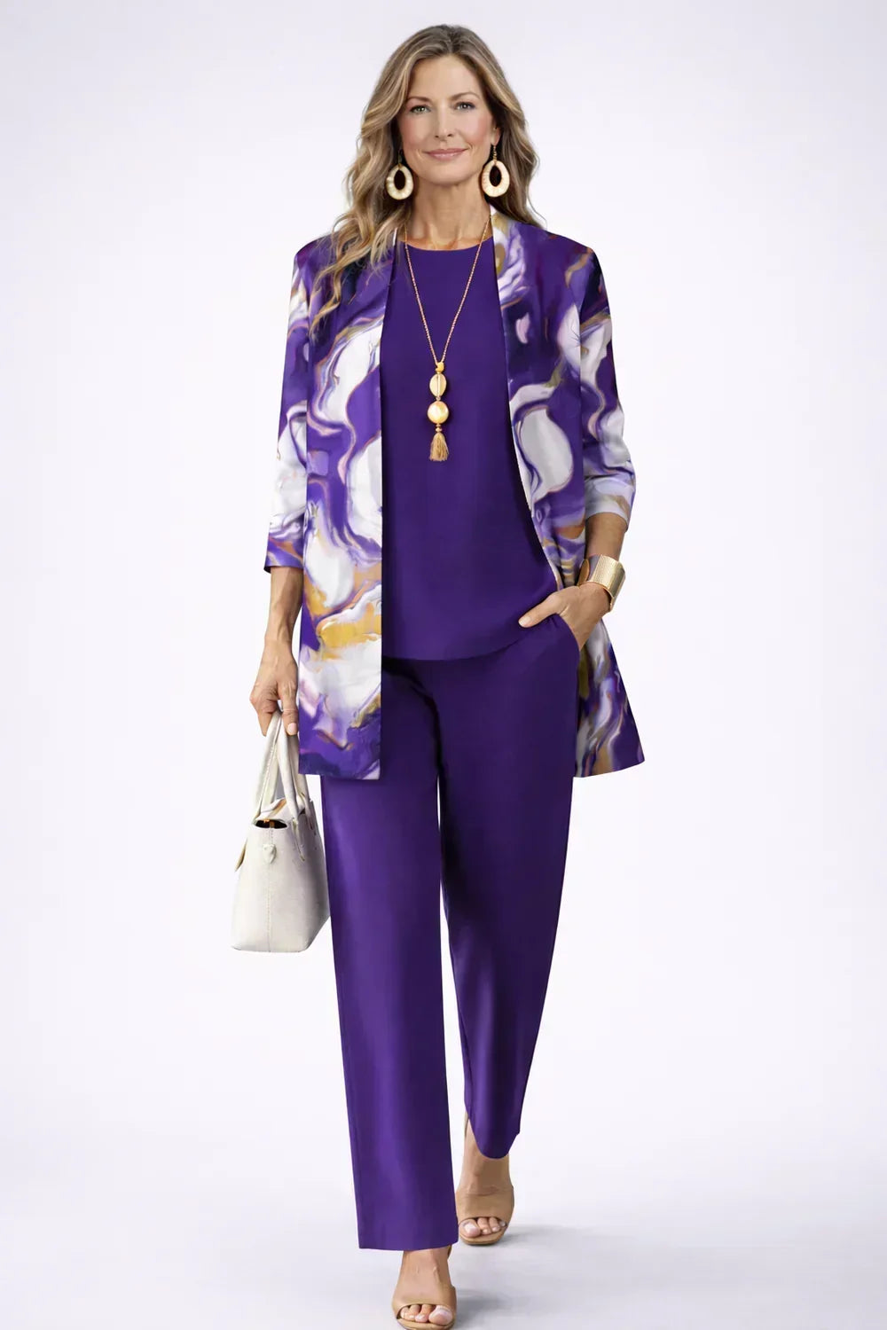 Kate | Purple Swirl Print Three-Piece Set, colour Purple