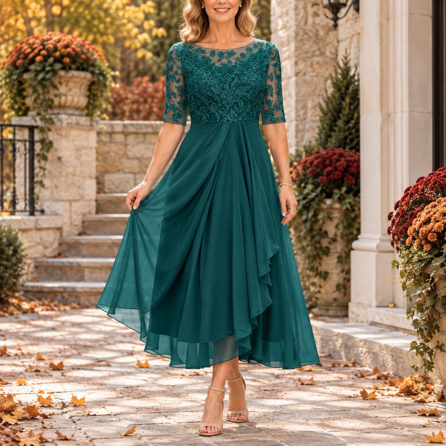 Kezia | Teal Lace Bodice Midi Dress
