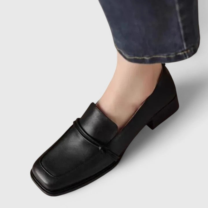 Kirsty | Square-Toe Low Heel Loafers, colour Black