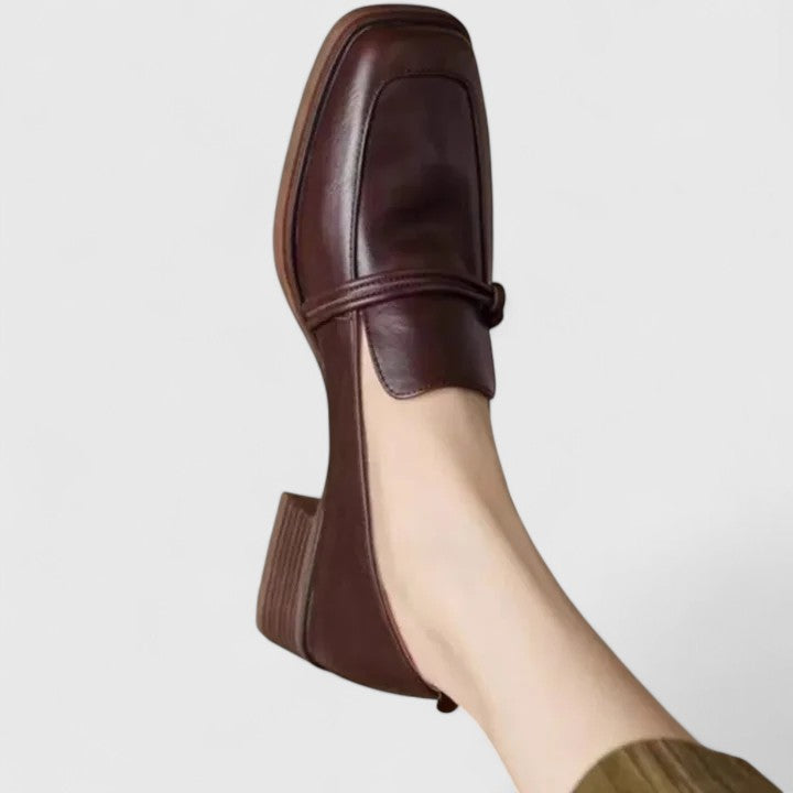 Kirsty | Square-Toe Low Heel Loafers, colour Brown