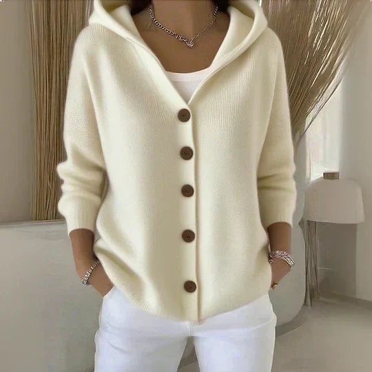 Kitty | Hooded Button Cardigan, colour Beige