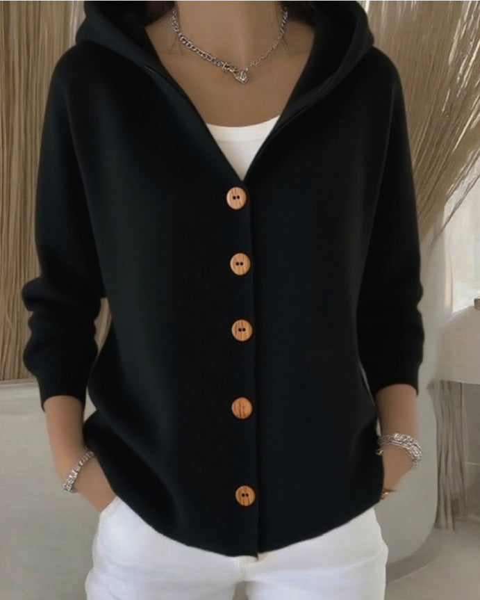 Kitty | Hooded Button Cardigan, colour Black