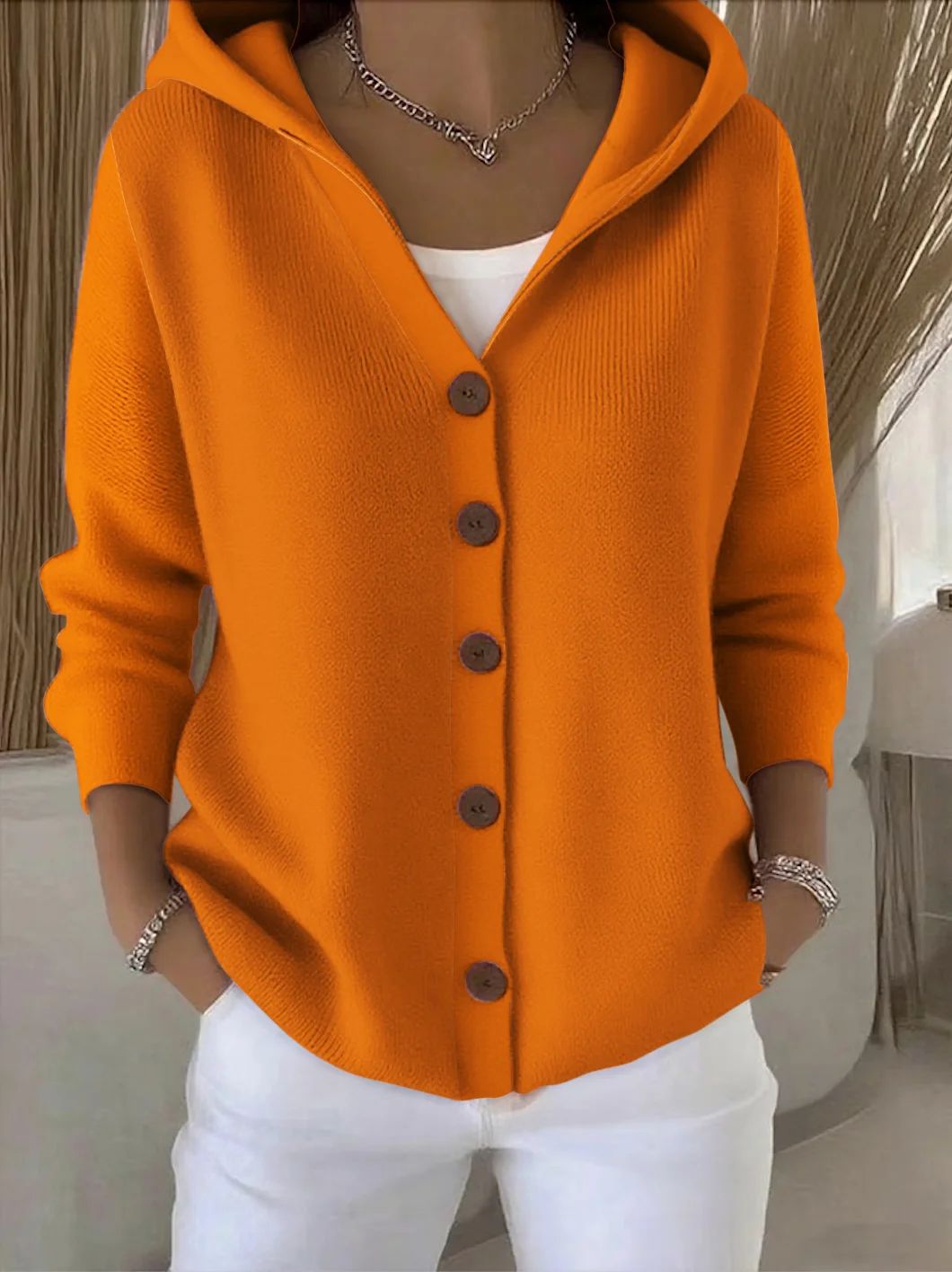 Kitty | Hooded Button Cardigan, colour Orange