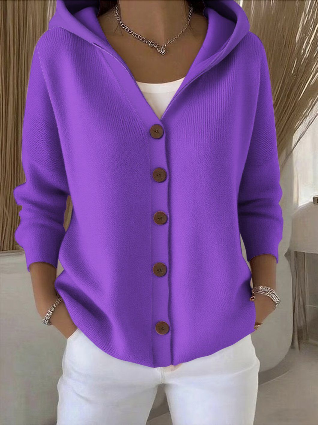 Kitty | Hooded Button Cardigan, colour Purple