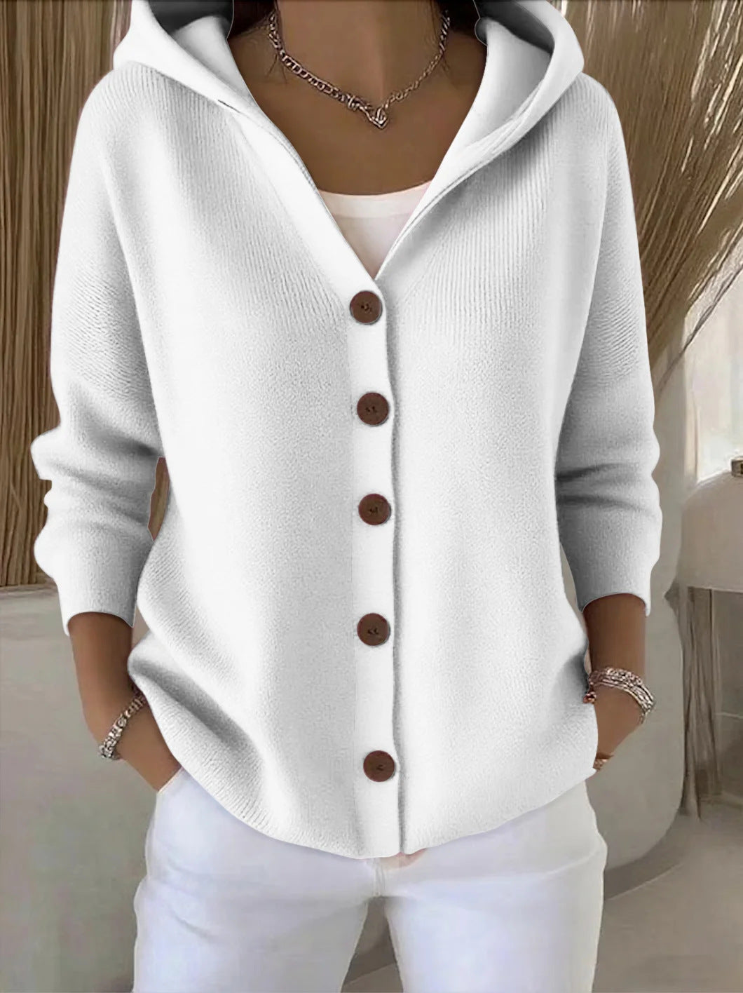 Kitty | Hooded Button Cardigan, colour White