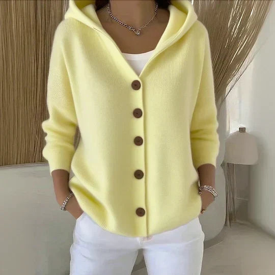 Kitty | Hooded Button Cardigan, colour Yellow