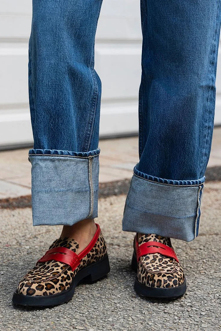 Lauren | Leopard Lug Sole Loafers, colour Leopard Red