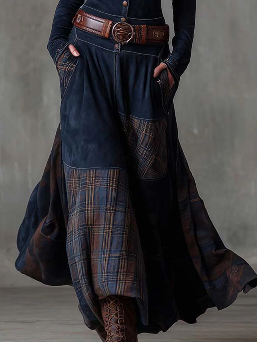 Lavinia | Suede-Look Patchwork Maxi Dress, colour Navy