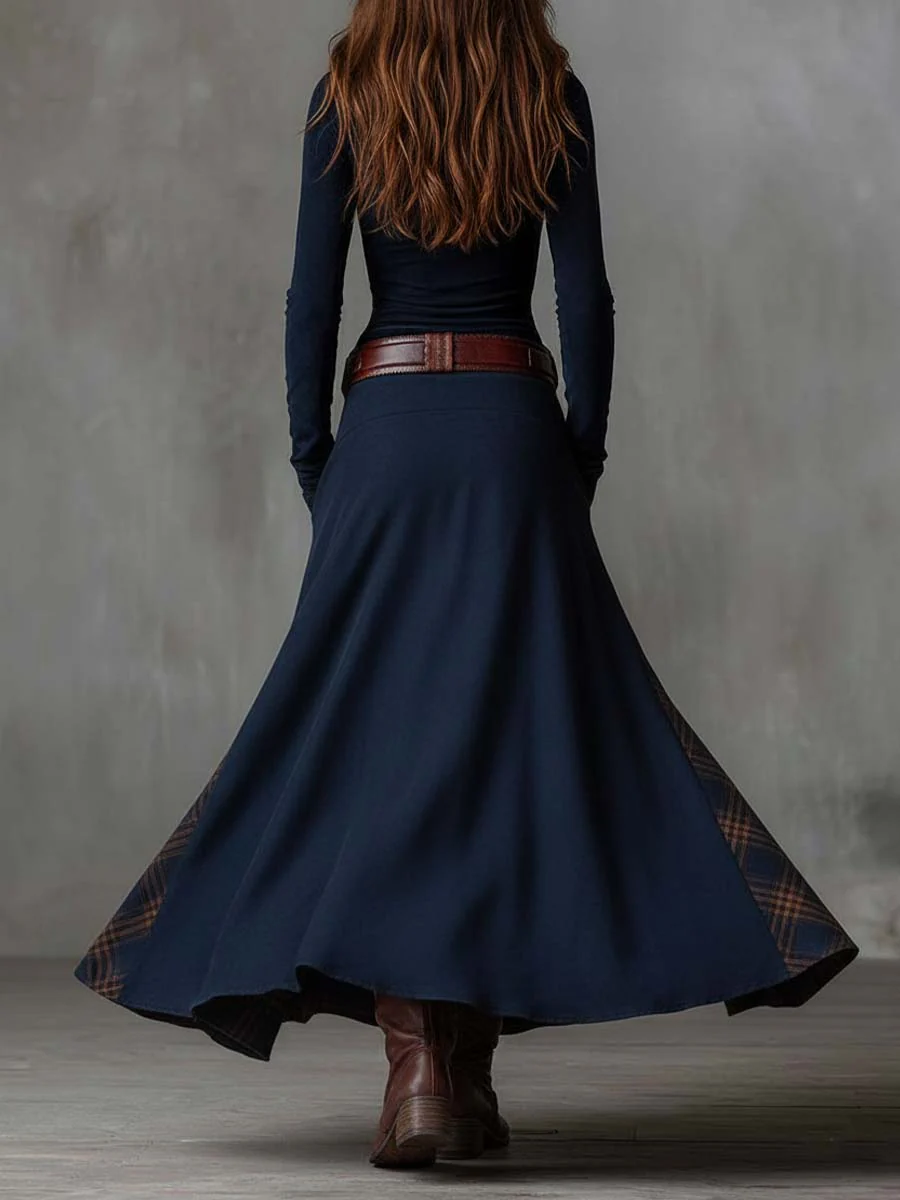 Lavinia | Suede-Look Patchwork Maxi Dress, colour Navy