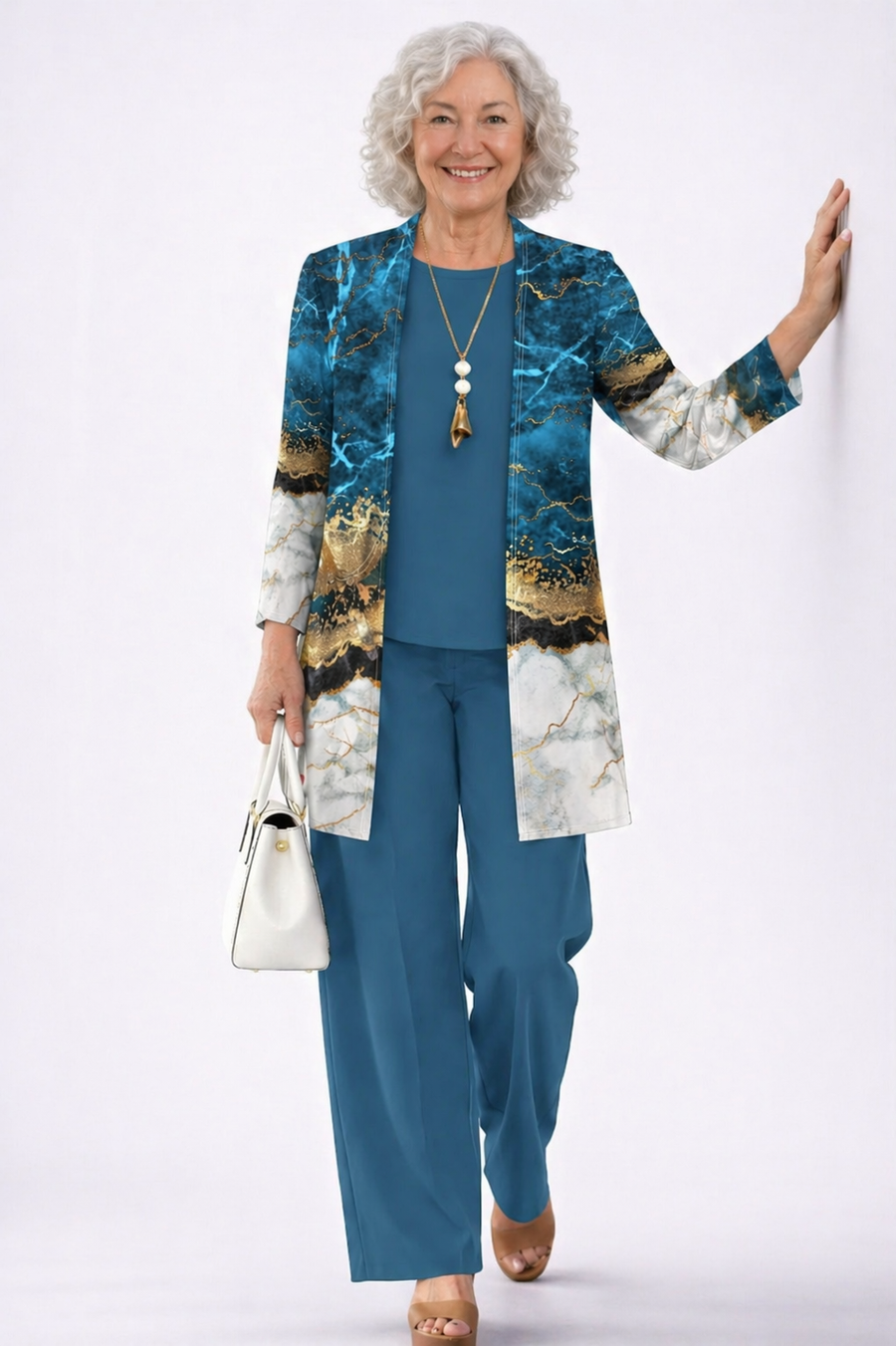Leah | Blue Marble Print Three-Piece Set