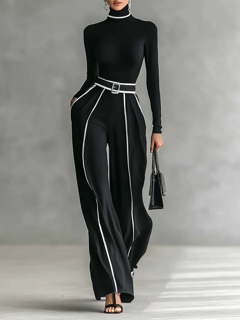 Leila | Black Contrast Trim Trouser Co-ord