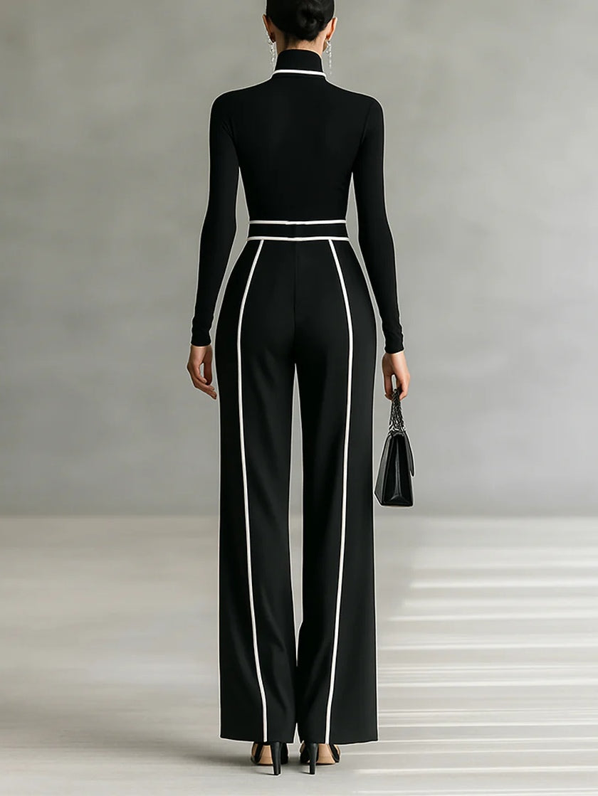 Leila | Black Contrast Trim Trouser Co-ord, colour Black